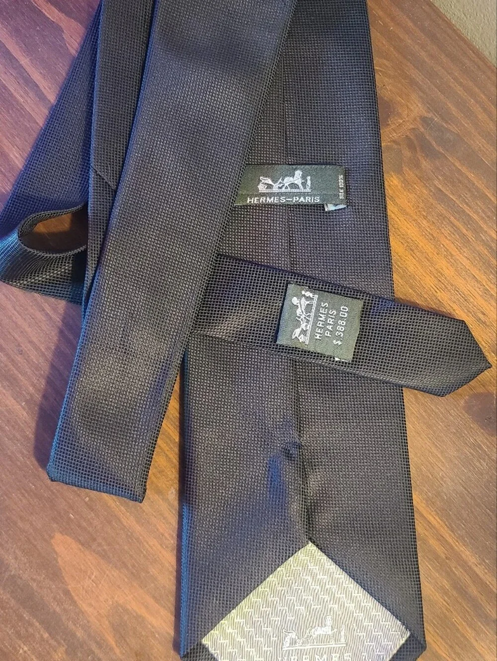 Hermes Black Woven Textured Silk Tie